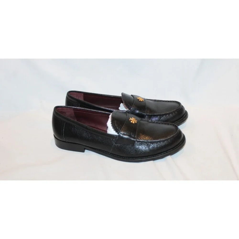 Tory Burch Classic Loafer Goat Leather Perfect Black Size 8.5 NWOB $325